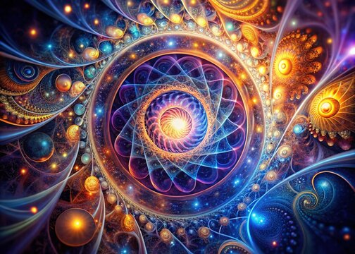 Abstract Glowing Design: Repetitive Mental Cycles in a Time Loop - High Depth of Field Stock Photo