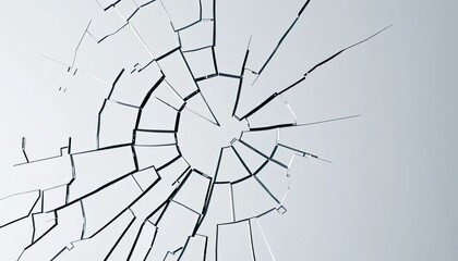 Closeup Radial Fracture Pattern in Shattered Grey Glass