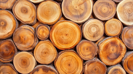 Background of stacked wooden tree rings or wood stump