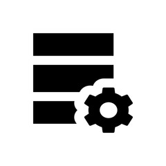 Black database icon with three horizontal bars and a gear on the right side, representing settings
