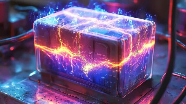 Solid-state batteries in grey holographic cube