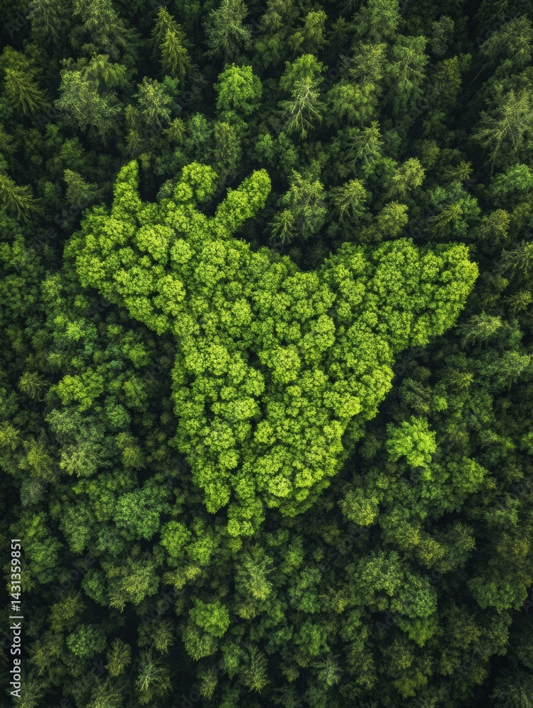 Poster abstract animal shape created by treetops seen from above, showcasing the connection between wildlif