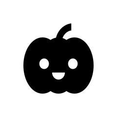 A simple black and white illustration of a cute pumpkin with a happy face and a small stem on top design is nice