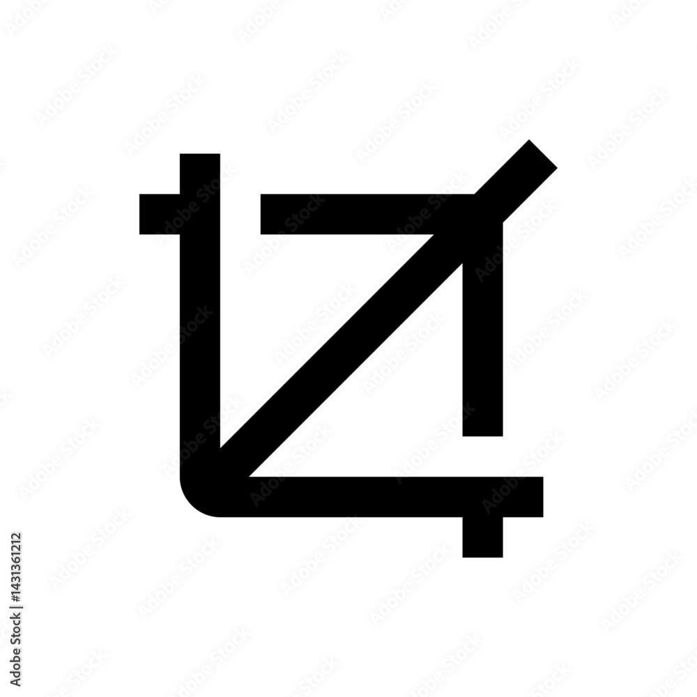 Poster black crop icon with a diagonal line and a rectangular shape on a white background in simple style