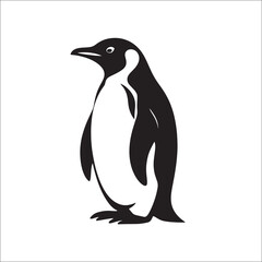 Obraz premium penguin illustration, animal silhouette, black and white animal, penguin logo, minimalist penguin, bird vector, wildlife icon, antarctic animal, emperor penguin, arctic bird, cute a
