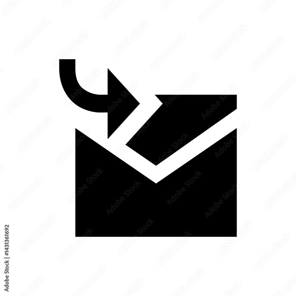 Poster black and white graphic of an email envelope with an arrow pointing down into the envelope design ic