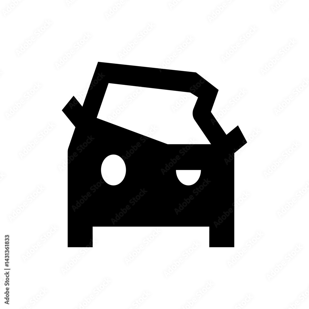 Poster silhouette of a compact car with visible headlights and a distinct side profile on a white backgroun