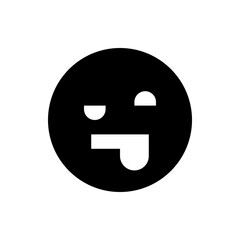 Black circle with white shapes forming a winking face with tongue sticking out in a minimalist design style