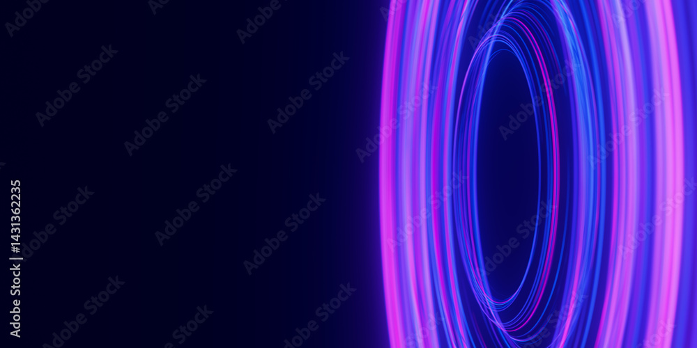 Poster Circular data light speed flow. Abstract round digital data stream of quantum computing. Cyberspace of qubit trail waves with DOF. Modern tech information transmission.
