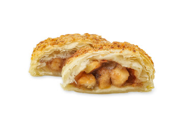 Pieces of tasty apple strudel isolated on white