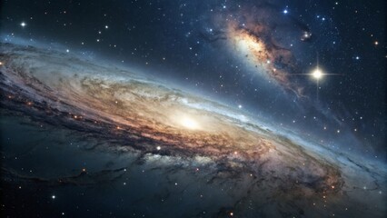 High definition space scene depicting textured nebulae across the galactic plane Vast galaxy with swirling stars and cosmic dust in deep space.