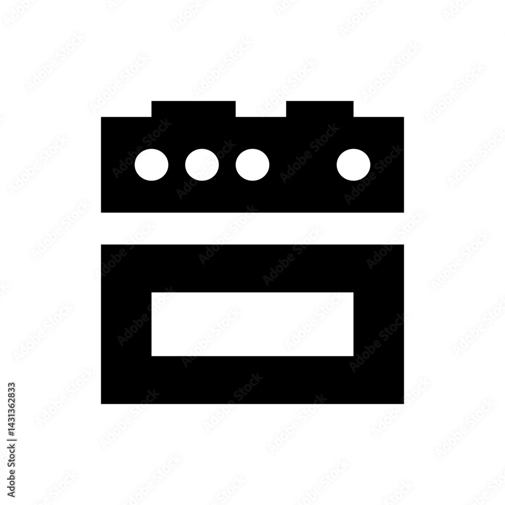 Poster illustration of a black shape with four white circles and a horizontal line on a white background im