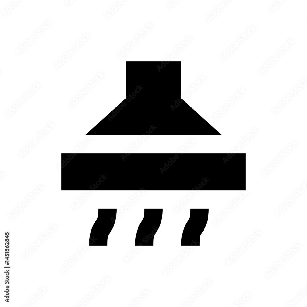 Poster black abstract shape with a trapezoid on top of a rectangle and three curved lines at the bottom edg