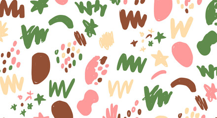 Abstract Hand-Drawn Pattern Beige Background Teal Pink Maroon Shapes 