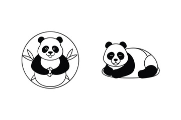 Black And White Panda Illustration Set With Bamboo And Sleeping Design