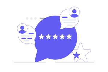 Feedback concept. Clients Choosing Satisfaction. Rating and Leaving Positive Review. Flat Cartoon Vector Illustration, icon. Stylish abstract design landing page