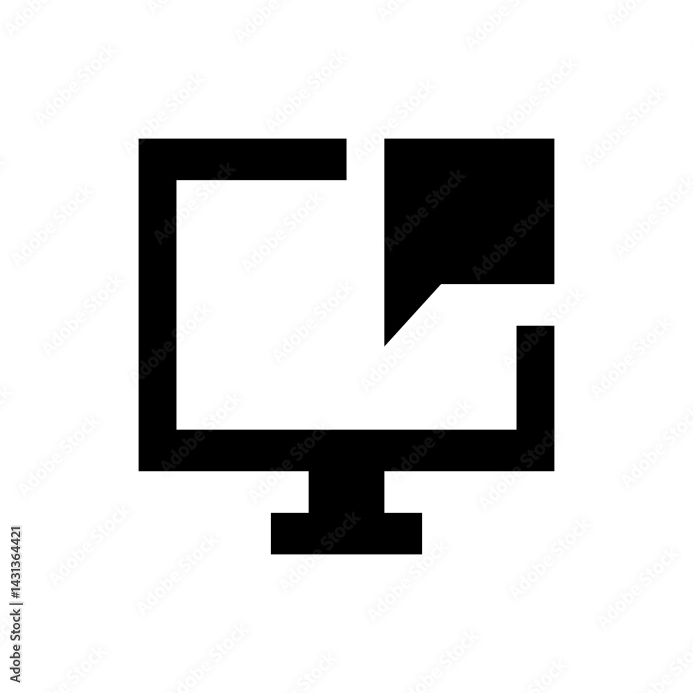 Poster black and white computer monitor icon with a rectangular shape overlapping the screen area on the ri