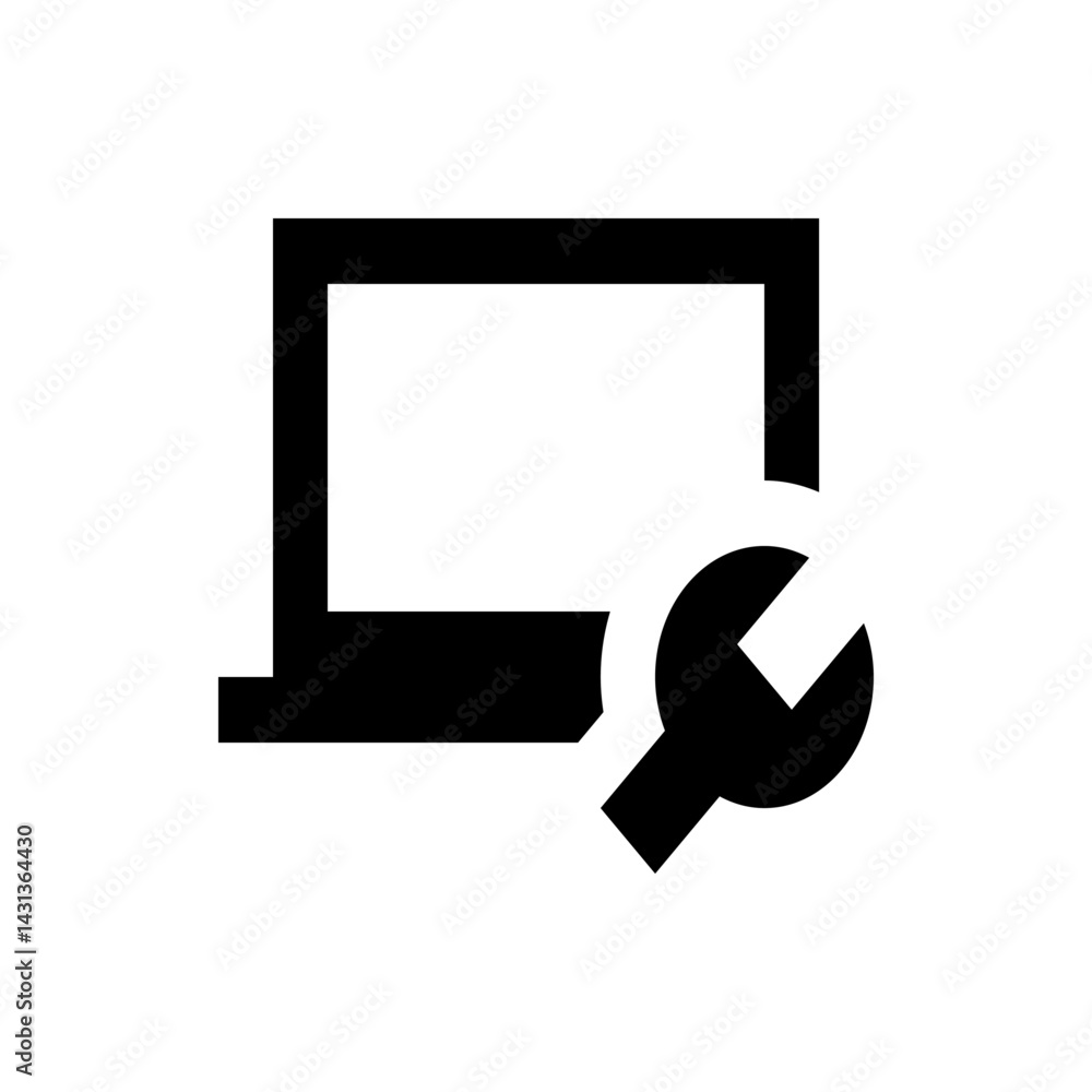 Poster computer repair icon showing a laptop with a wrench overlayed representing technical support and mai