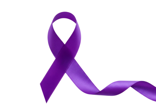 Purple ribbon awareness isolated transparent background png, generative ai