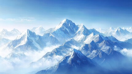 Majestic snow-capped Himalayan peaks, sunrise cloudscape, travel poster