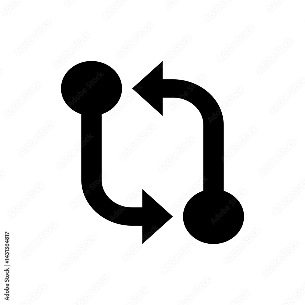 Poster black arrows forming a loop with circular ends indicating a process of reverse direction flow design