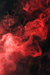 Obraz premium Swirling red smoke or mist with suspended particles, creating an ethereal, dynamic, and captivating visual effect against a dark atmospheric background.