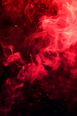 Swirling red smoke or mist with suspended particles, creating an ethereal, dynamic, and captivating visual effect against a dark atmospheric background.