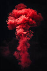 Fototapeta premium Swirling red smoke or mist with suspended particles, creating an ethereal, dynamic, and captivating visual effect against a dark atmospheric background.
