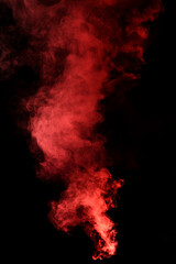 Swirling red smoke or mist with suspended particles, creating an ethereal, dynamic, and captivating visual effect against a dark atmospheric background.