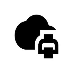 Black cloud with a printer icon overlayed representing cloud printing and document management services
