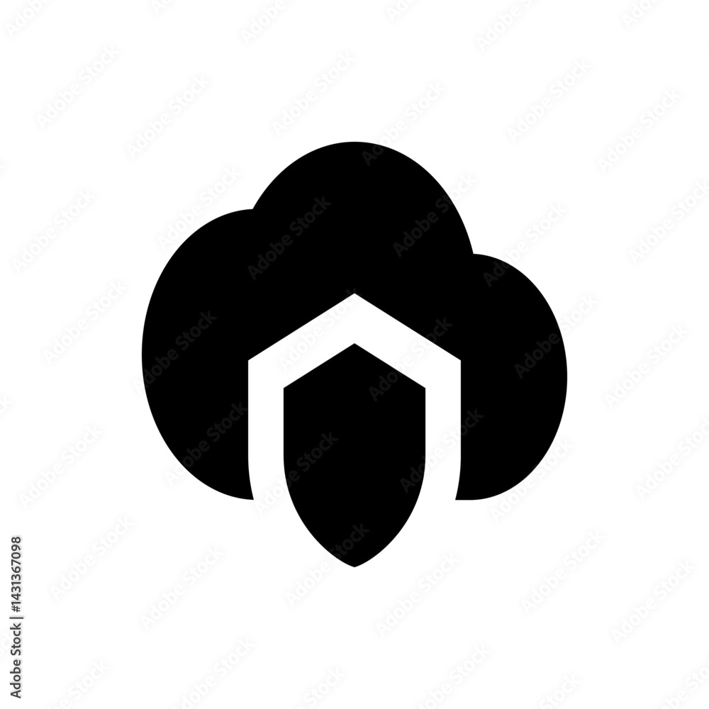 Aufkleber black cloud with a white shield in front representing cloud security and data protection services of