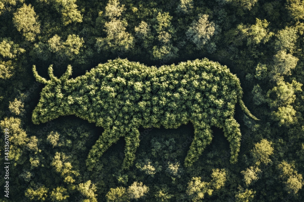 Poster abstract animal shape created by treetops viewed from above highlights wildlife and forest connectio