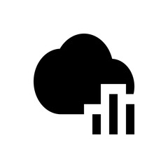 Black cloud with a white upward arrow indicating uploading to the cloud in a simple vector graphic