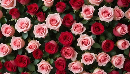 Naklejka premium A stunning array of pink and red roses, creating a vibrant and romantic scene.