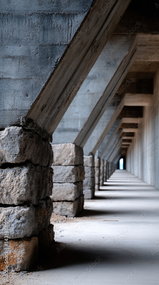 Aufkleber concrete tunnel passageway with stone supports