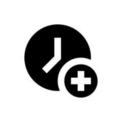 Black clock with white hands showing the time and a plus sign indicating addition or scheduling for future use