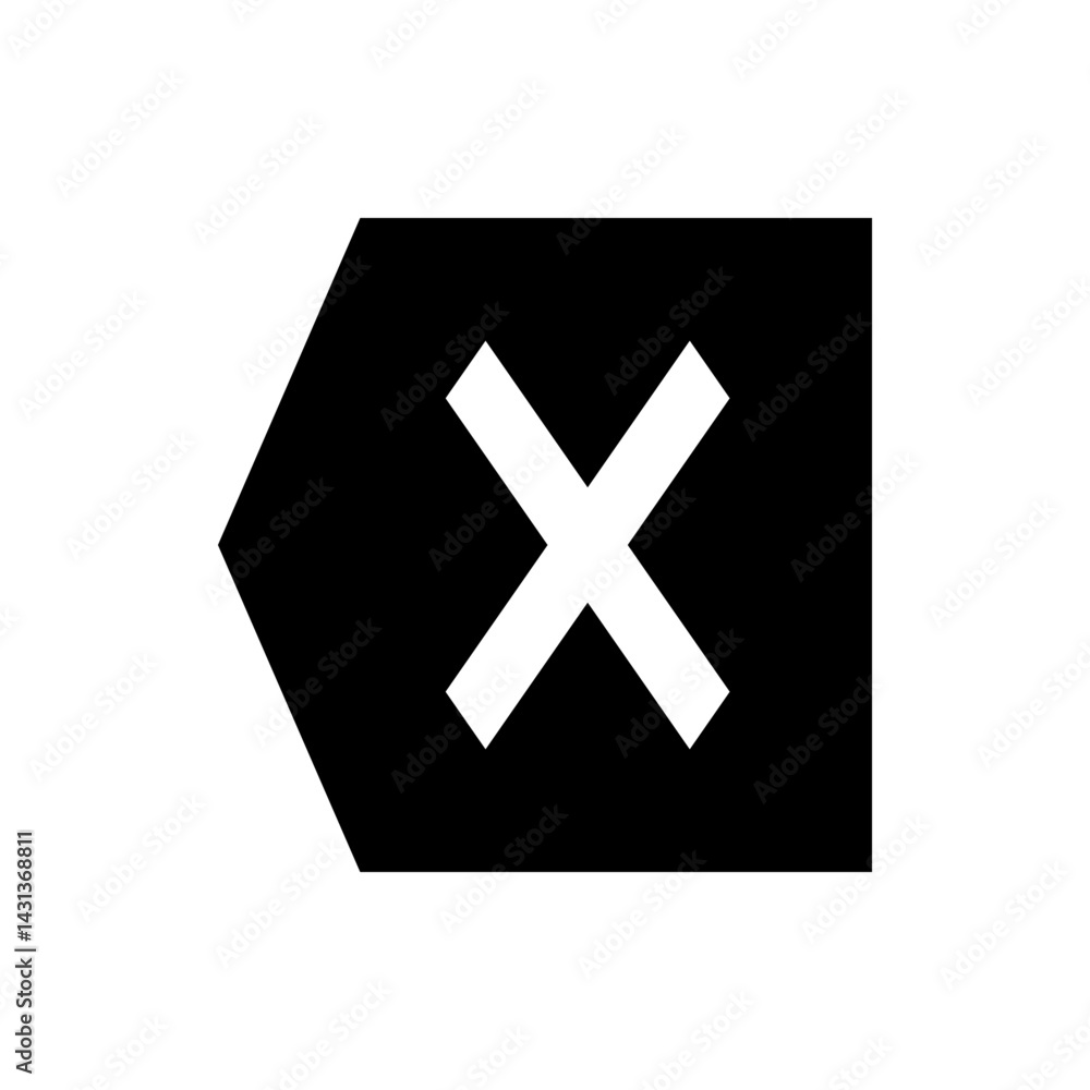 Poster black backspace key with an x symbol in white representing deletion or removal on a keyboard layout 
