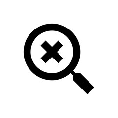 A black magnifying glass icon with a bold x inside the circle representing no search or error finding result