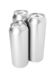 Many blank tin cans isolated on white