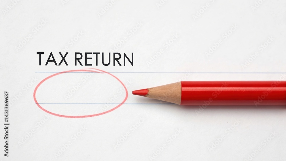 Poster tax return form with a red pencil highlighting an empty field for information.