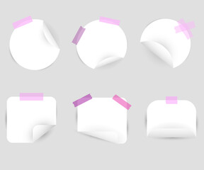 Simple White Sticky Notes, Realistic Paper on Grey Background, Illustration