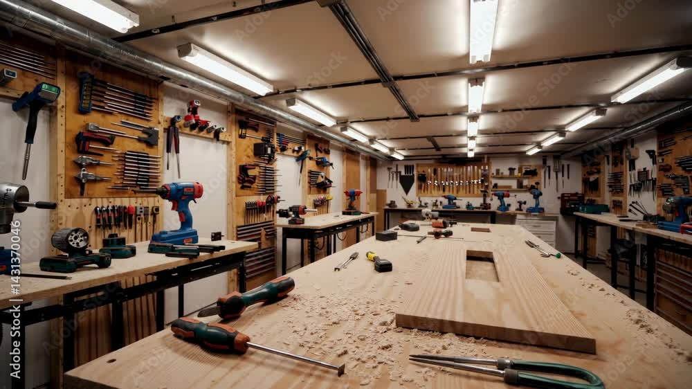 Poster inviting workshop scene with tools and simple composition