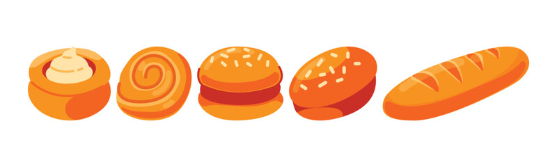 Delicious assortment of baked goods, perfect for breakfast, snack or sweet craving. Ready to eat or share with your loved ones, simple, delicious and vector illustration