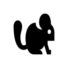 Silhouette of a rodent with a bushy tail and large ears in black and white simple illustration style