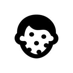 Illustration of a person's face with black hair and several black spots on their face in a simple style