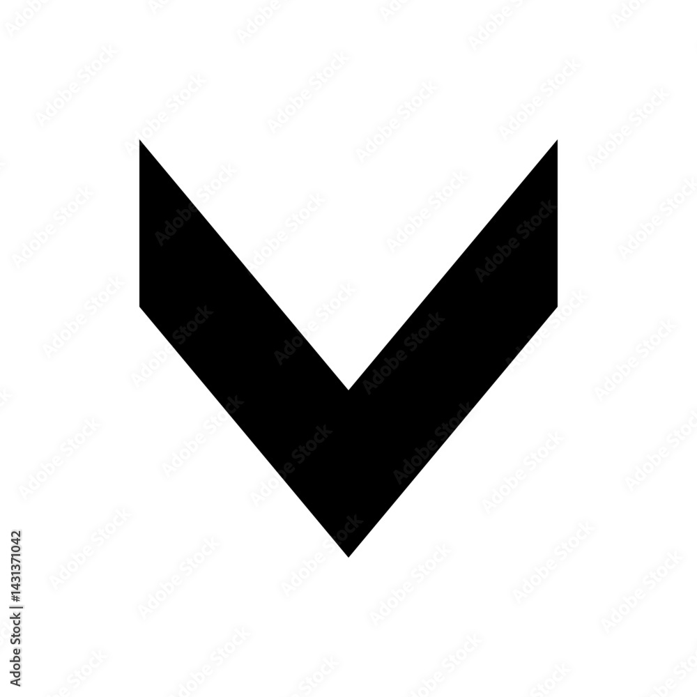 Poster a simple illustration of a black downward pointing chevron shape on a white background in vector for