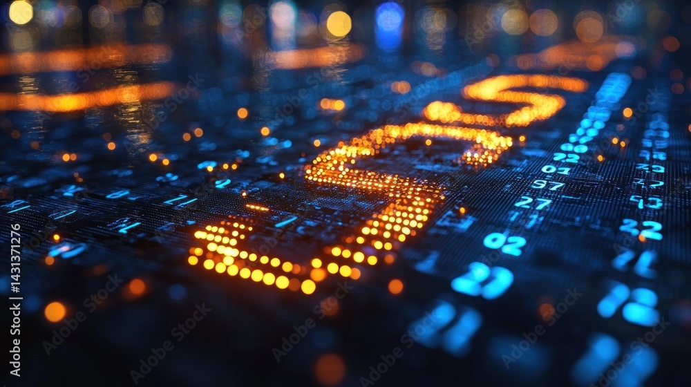 Poster digital data stream: abstract visualization of cybersecurity and information technology
