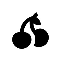 Illustration of two black cherries connected by a stem and leaf on a white background in a simple style