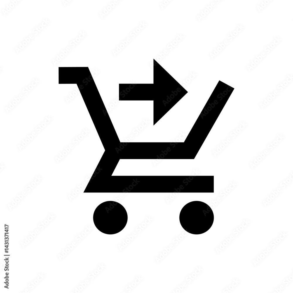 Poster black shopping cart icon with an arrow pointing right indicating checkout or proceed to payment proc