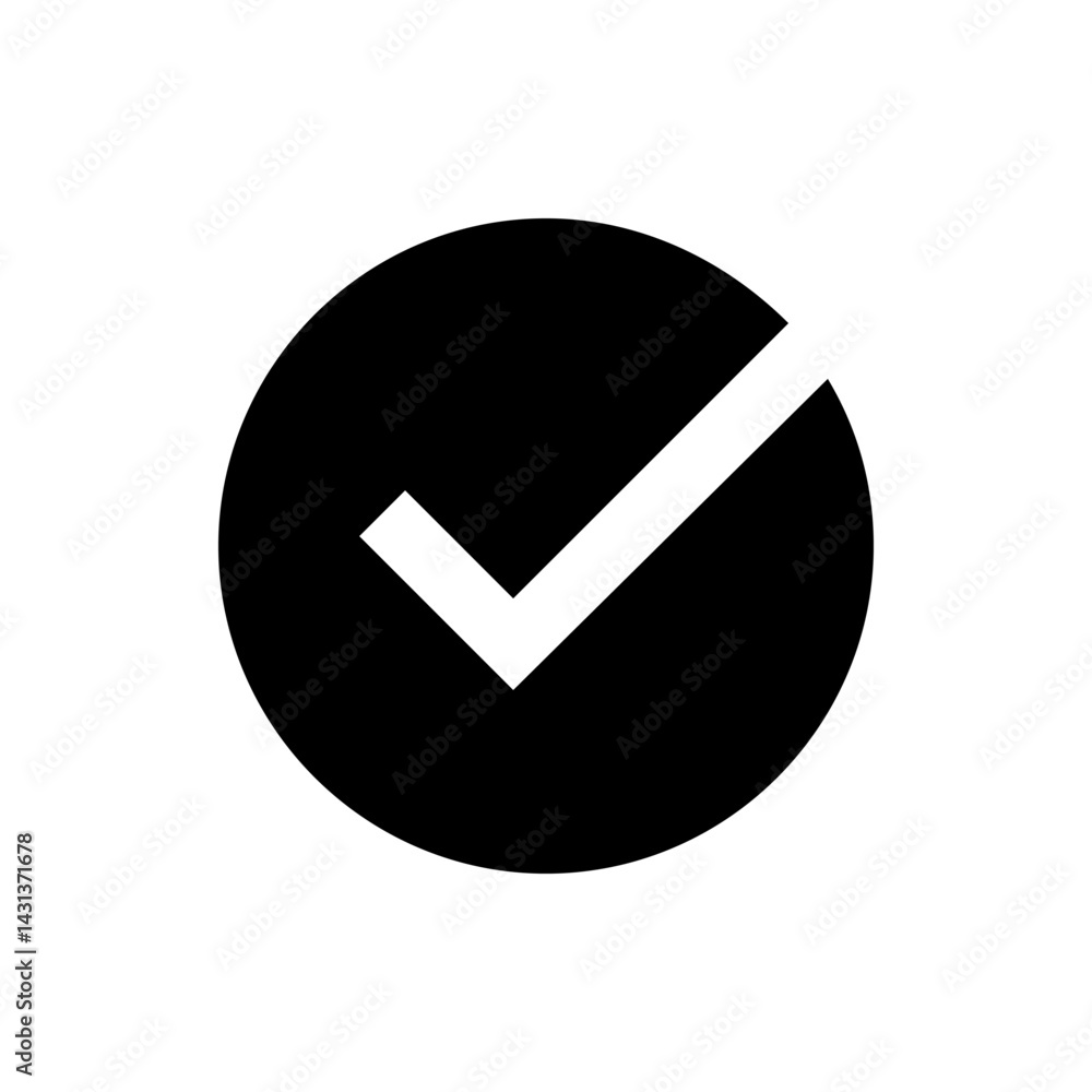 Aufkleber a simple graphic of a white check mark inside of a black circle indicating approval or completion sy